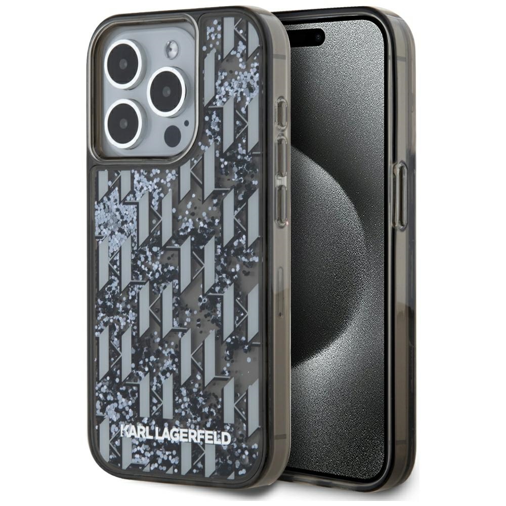 Калъф за iPhone 15 Pro Max - Karl Lagerfeld Hardcase Liquid Glitter (KLHCP15XLXLKLLGGKCCK) - монограм
