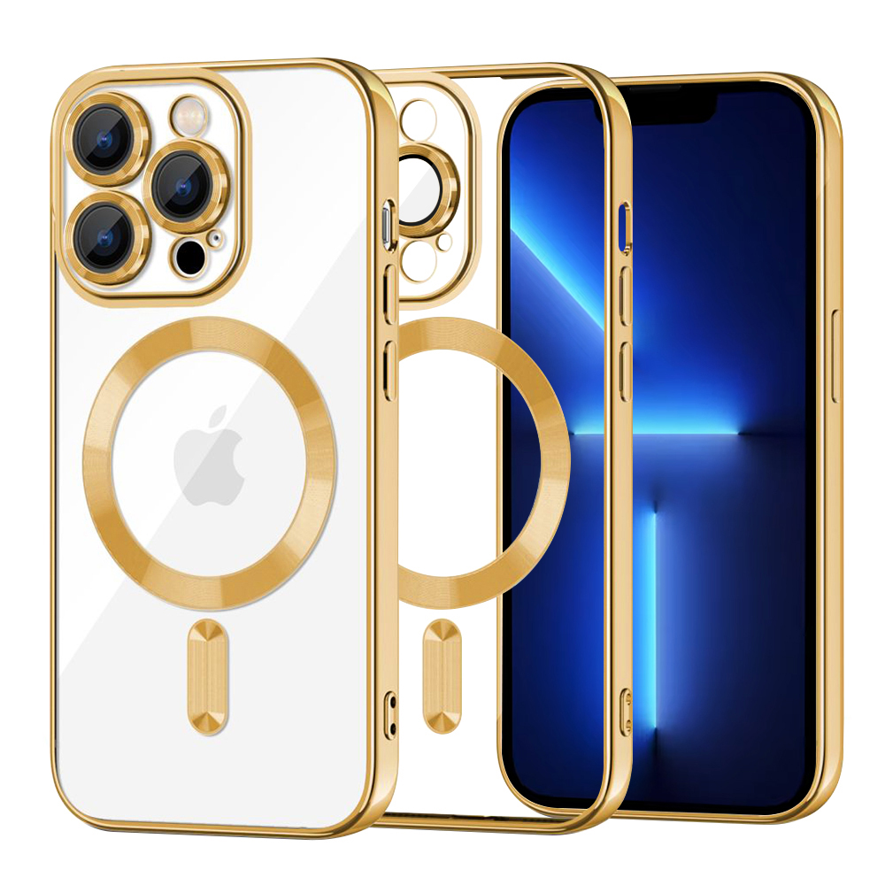Калъф за iPhone 13 Pro Max - Techsuit Luxury Crystal MagSafe - златен