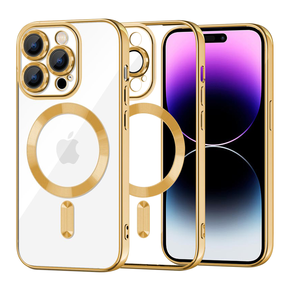 Калъф за iPhone 14 Pro Max - Techsuit Luxury Crystal MagSafe - златен