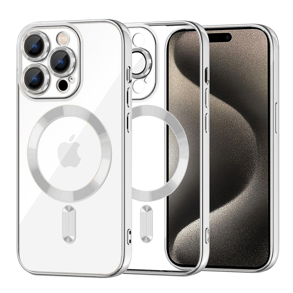 Калъф за iPhone 15 Pro Max - Techsuit Luxury Crystal MagSafe - Сребрист