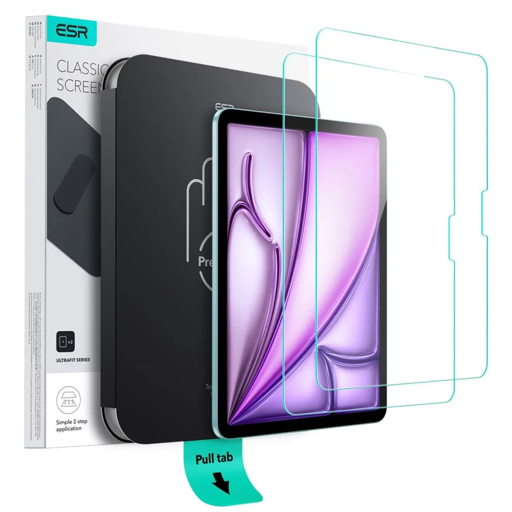 Калъф за iPad Air 11 (2024) / Air 11 (2025) / Air 11 (2026) (комплект 2) - ESR закалено стъкло, протектор за екран UltraFit Tray - Прозрачен