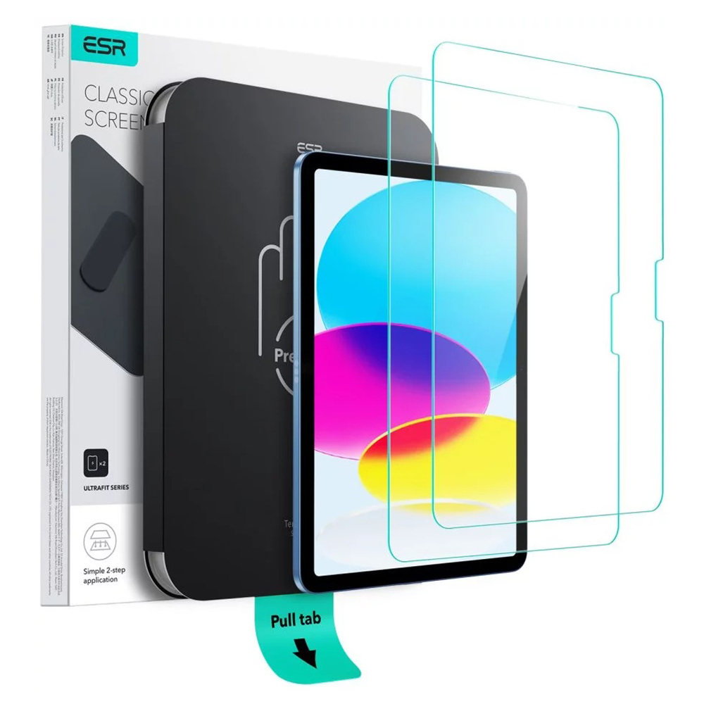 Капак за iPad 10 (2022) 10.9 / 11 (2025) / 12 (2026) (комплект 2) - ESR закалено стъкло, протектор за екран UltraFit Tray - Прозрачен