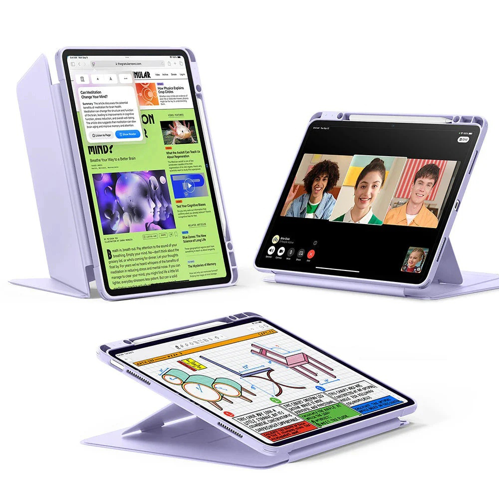 Калъф за iPad Air 13 (2024) / Air 13 (2025) / Air 13 (2026) - ESR Flip Hybrid (с държач за молив) - Лилав
