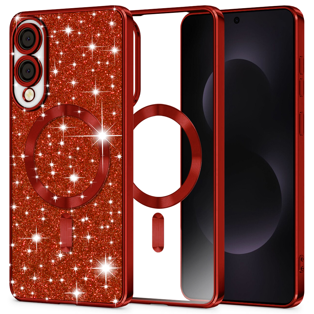 Калъф за Samsung Galaxy S25 Edge - Techsuit Luxury Glitter MagSafe - Червен