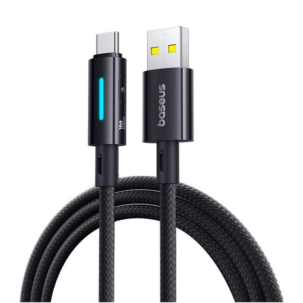 USB към Type-C кабел с LED, 100 W, E-marker Chip, 2 m - Baseus Lit (P10379002121-01) - Cosmic Черен