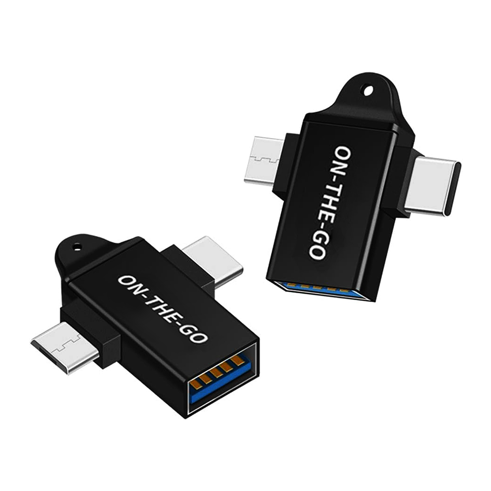Многопортов адаптер, USB към Micro-USB и Type-C, алуминий - Techsuit AluCoreX (A15) - Черен