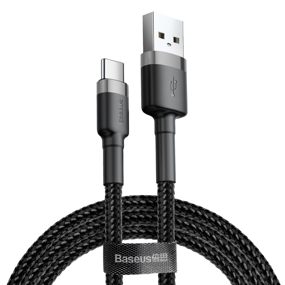 Кабел за данни USB към Type-C, 3A, 480Mbps, 1m - Baseus Cafule (CATKLF-BG1) - сив / черен