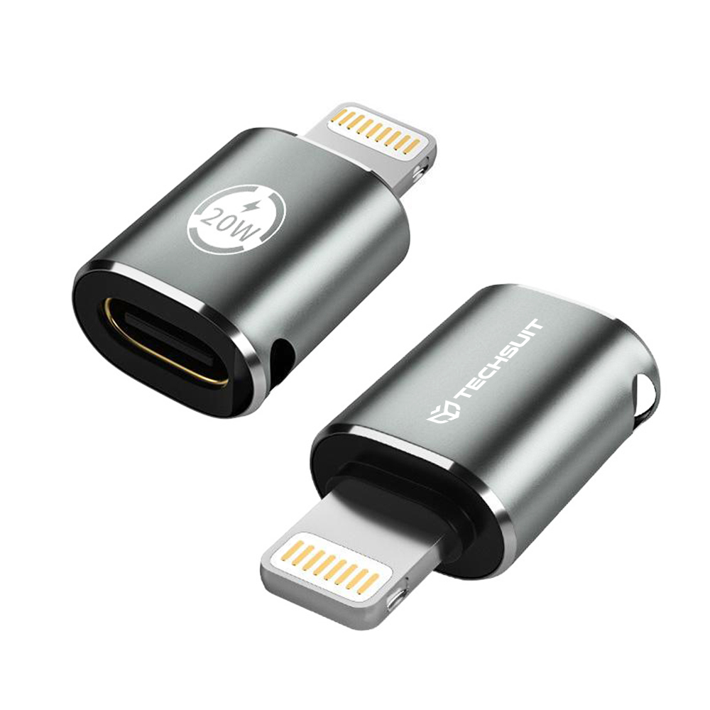 Адаптер Lightning към USB-C, 3A, алуминий - Techsuit TitanCoreX (A11) - Сив