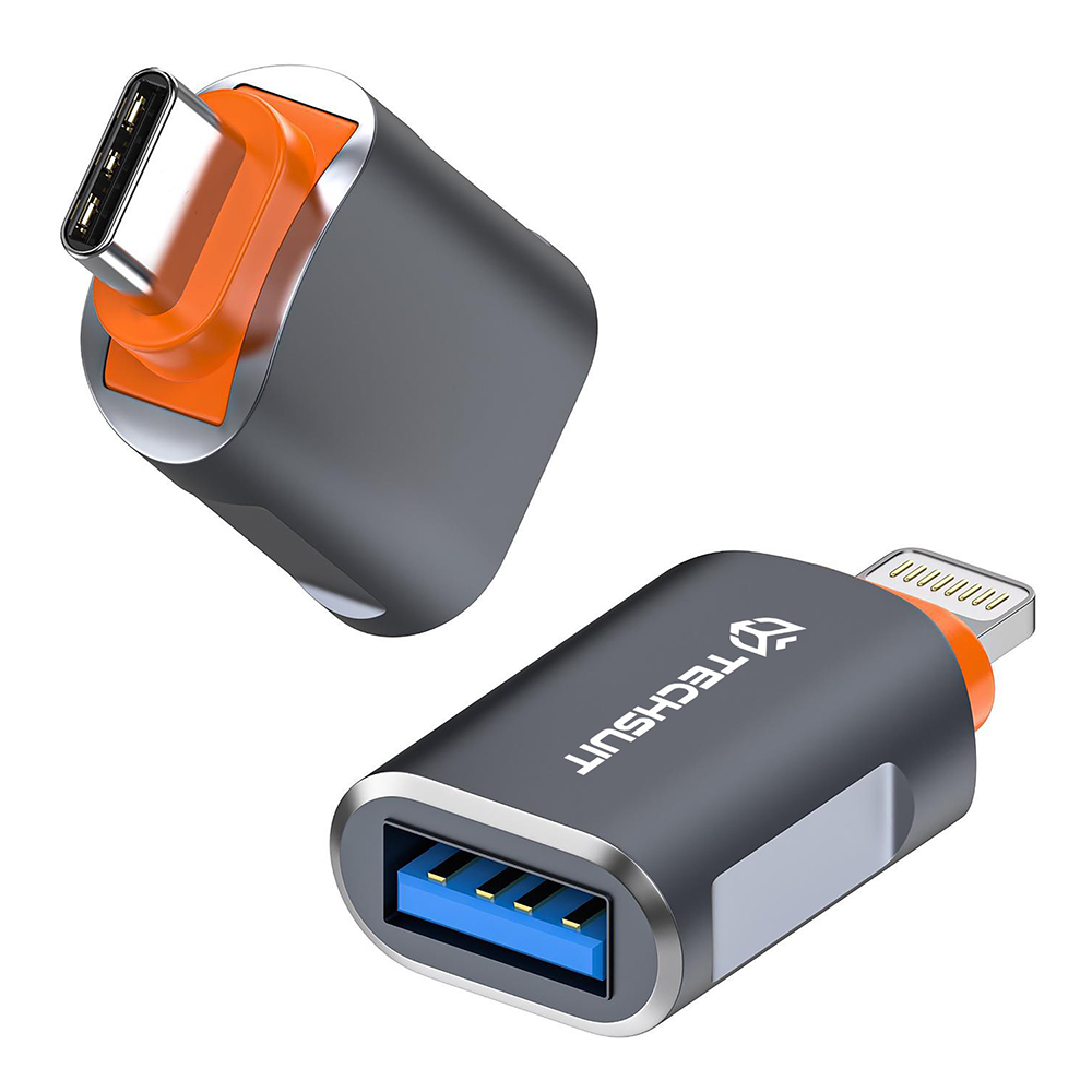 USB към Type-C адаптер, 5Gbps, 6A, алуминий - Techsuit SlateVolt (A9) - сив / оранжев