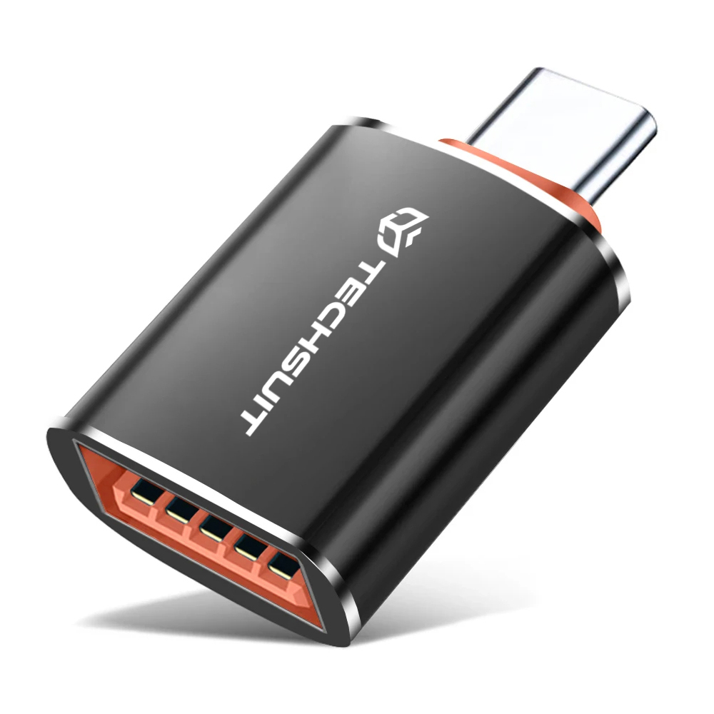 USB-A към USB-C адаптер, 5Gbps, 6A, алуминий - Techsuit HyperPort (A2) - черен / оранжев