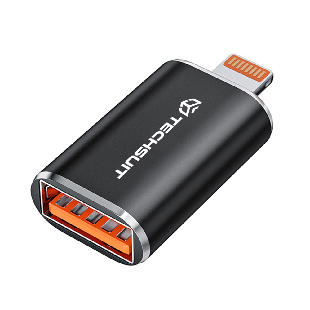 USB-A към Lightning адаптер, 5Gbps, алуминий - Techsuit HyperPort (A6) - черен / оранжев