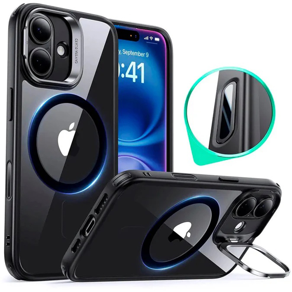 Калъф за iPhone 16 - ESR Classic Hybrid Hybrid HaloLock Kickstand - Прозрачен Черен