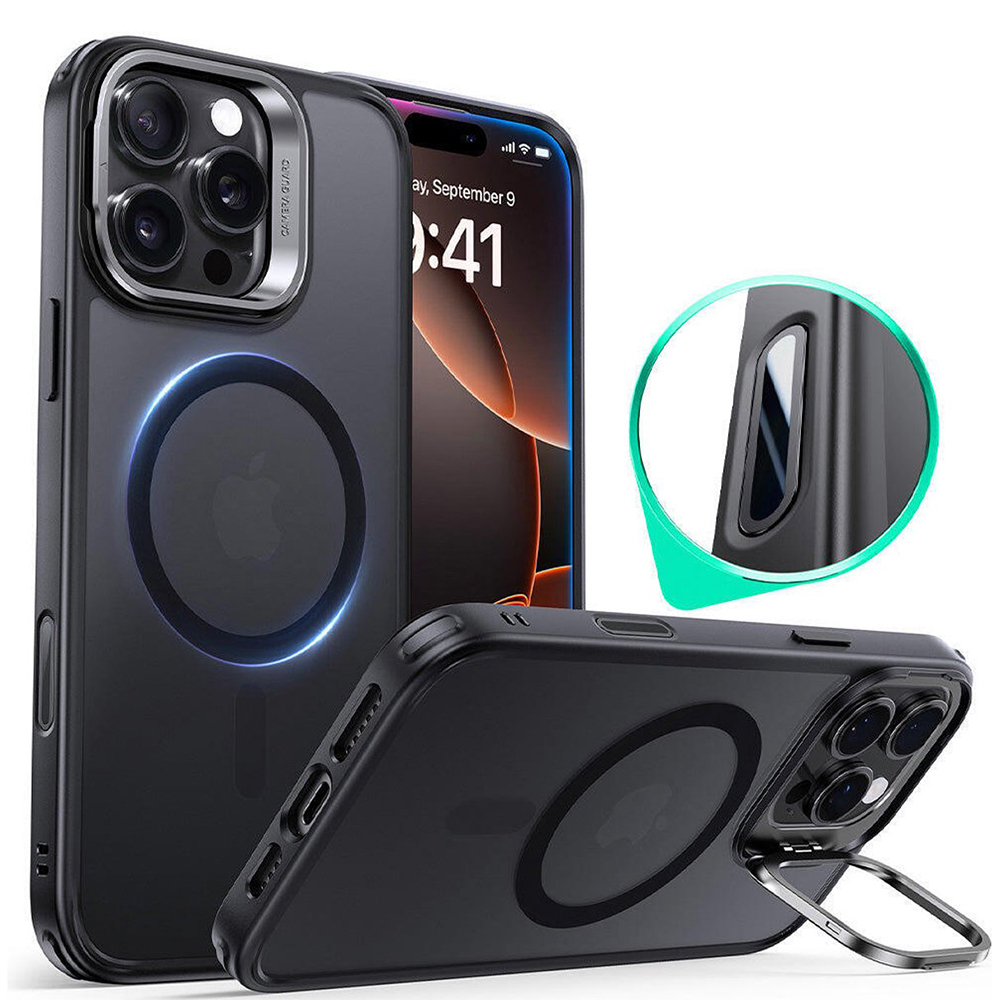 Калъф за iPhone 16 Pro - ESR Classic Hybrid Hybrid HaloLock Kickstand - Frosted Черен