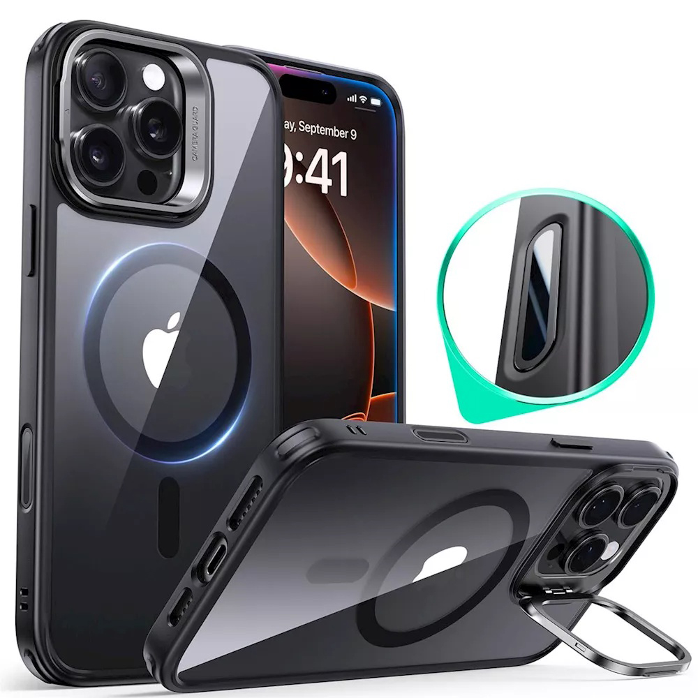Калъф за iPhone 16 Pro - ESR Classic Hybrid Hybrid HaloLock Kickstand - Прозрачен Черен