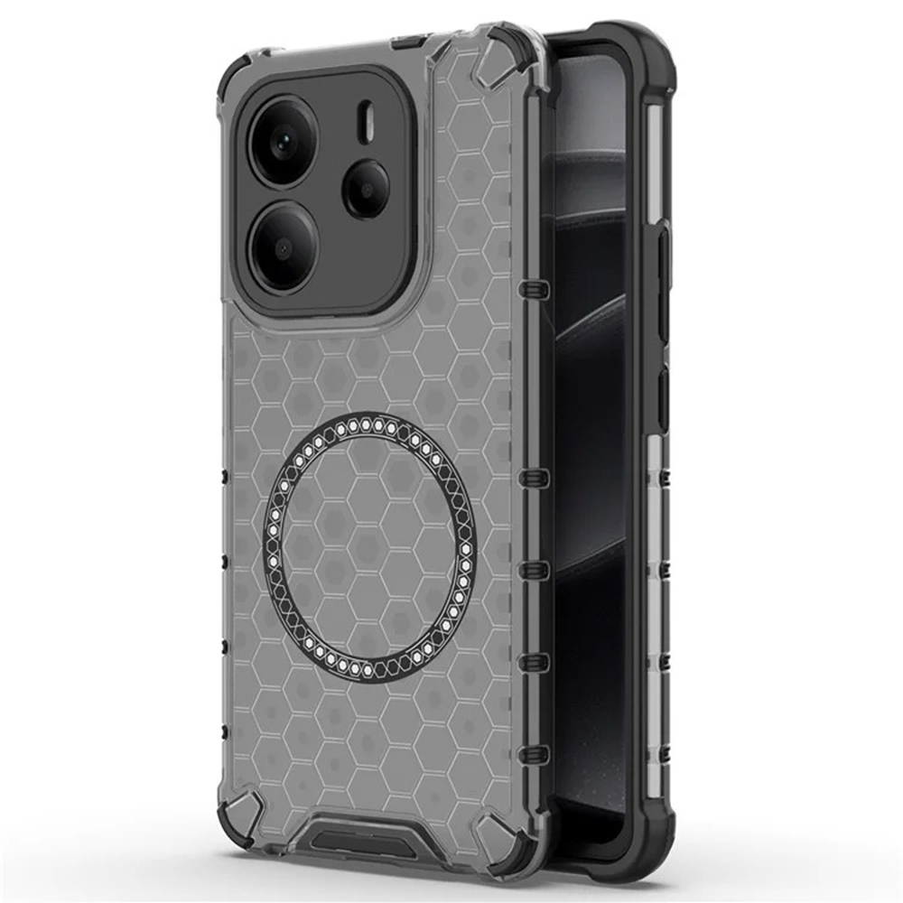 Прозрачен калъф за Xiaomi Redmi Note 14 4G (Regional) - Techsuit HoneyComb Shield MagSafe MagSafe - Черен