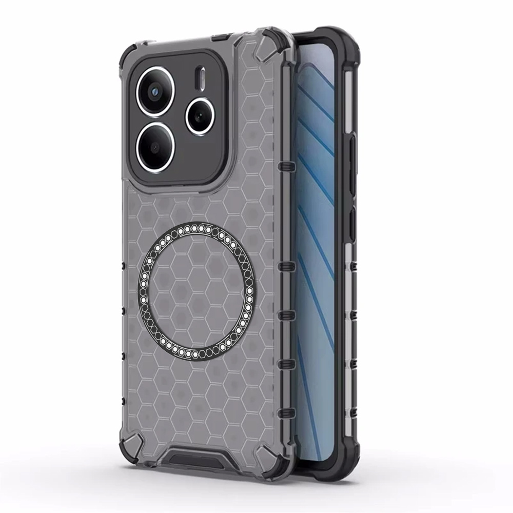 Прозрачен калъф за Xiaomi Redmi Note 14 5G - Techsuit HoneyComb Shield MagSafe MagSafe - Черен