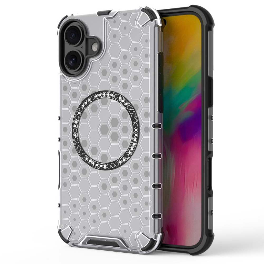 Прозрачен калъф за iPhone 16 - Techsuit HoneyComb Shield MagSafe - Бял