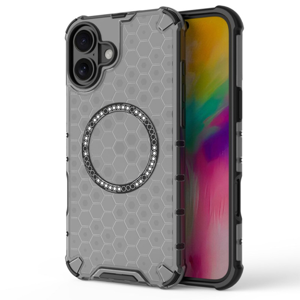 Прозрачен калъф за iPhone 16 - Techsuit HoneyComb Shield MagSafe - Черен