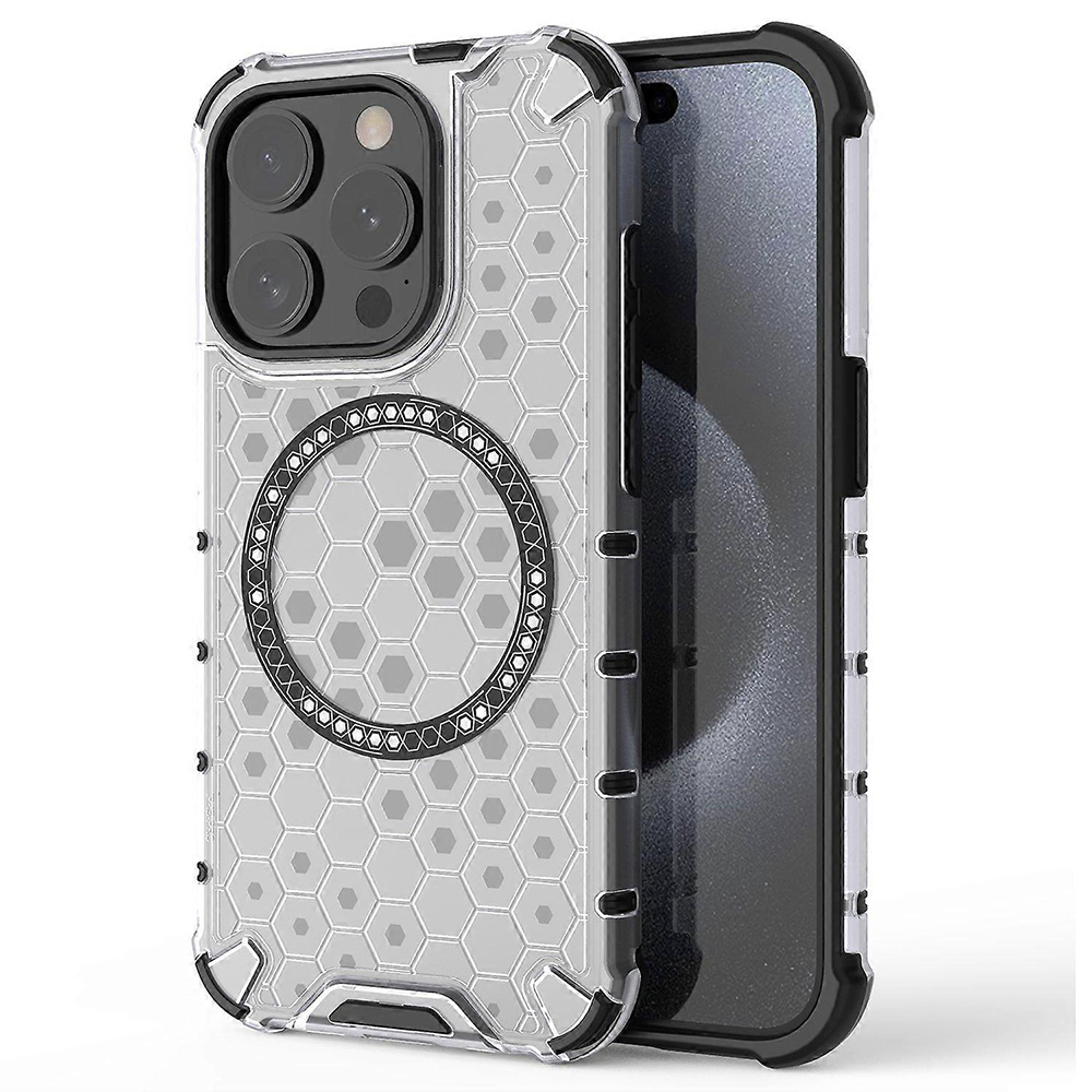 Прозрачен калъф за iPhone 15 Pro - Techsuit HoneyComb Shield MagSafe - Бял