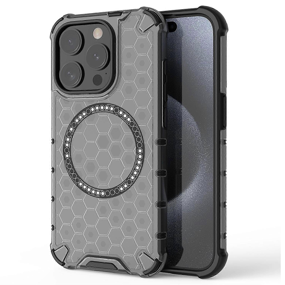 Прозрачен калъф за iPhone 15 Pro - Techsuit HoneyComb Shield MagSafe - Черен