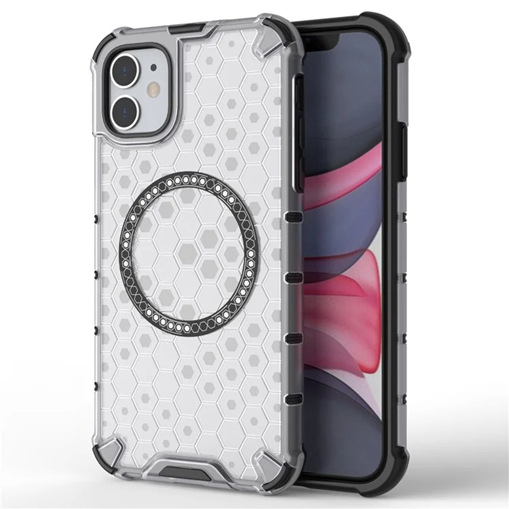 Прозрачен калъф за iPhone 11 - Techsuit HoneyComb Shield MagSafe - Бял