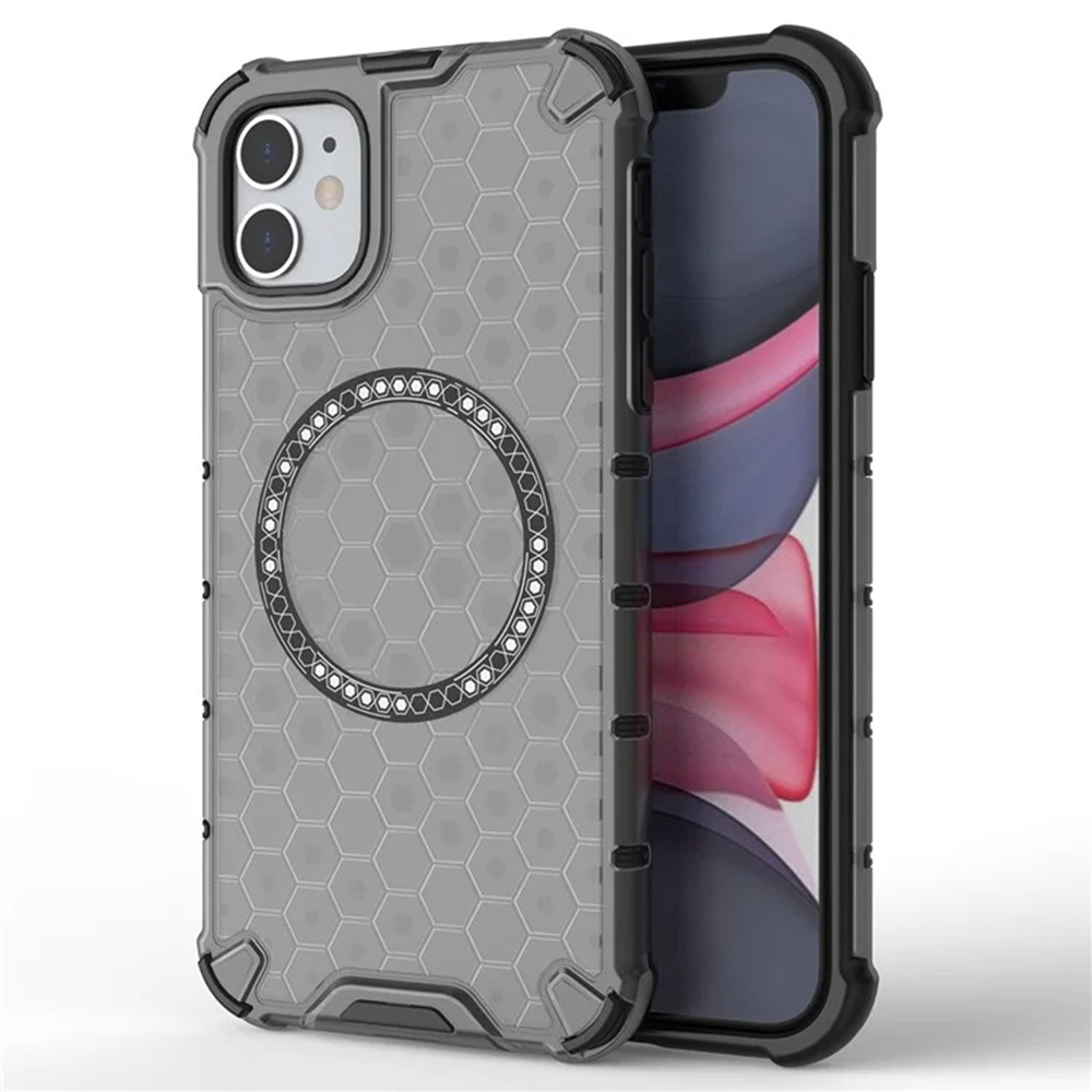Прозрачен калъф за iPhone 11 - Techsuit HoneyComb Shield MagSafe - Черен