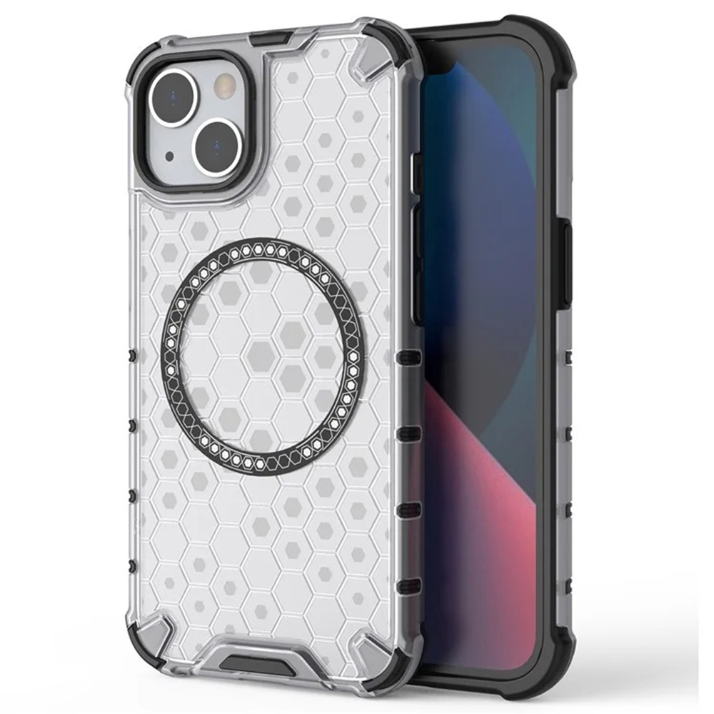 Прозрачен калъф за iPhone 14 - Techsuit HoneyComb Shield MagSafe - Бял