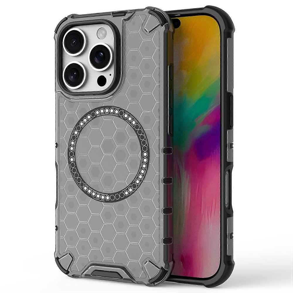 Прозрачен калъф за iPhone 16 Pro - Techsuit HoneyComb Shield MagSafe - Черен