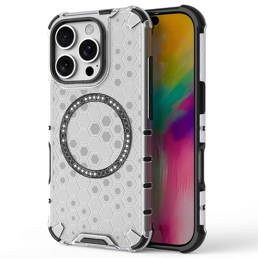 Прозрачен калъф за iPhone 16 Pro - Techsuit HoneyComb Shield MagSafe - Бял
