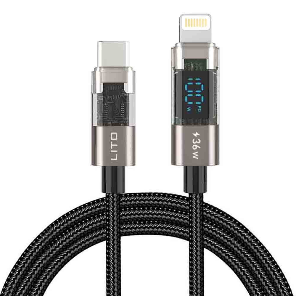 Кабел за данни с Mufe Lightning, Type-C 36W, 1.2m - Lito (LD09CL) - Черен