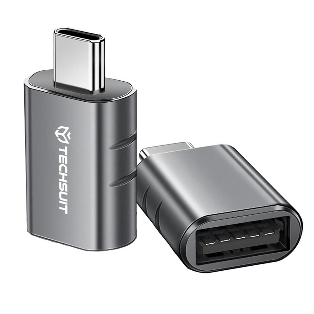 USB към Type-C адаптер, 5Gbps, 3A, алуминий - Techsuit SlateVolt (A10) - Сив