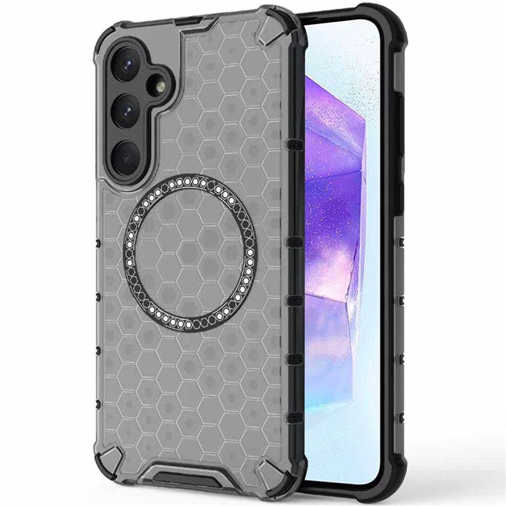 Прозрачен калъф за Samsung Galaxy A55 5G - Techsuit HoneyComb Shield MagSafe - Черен