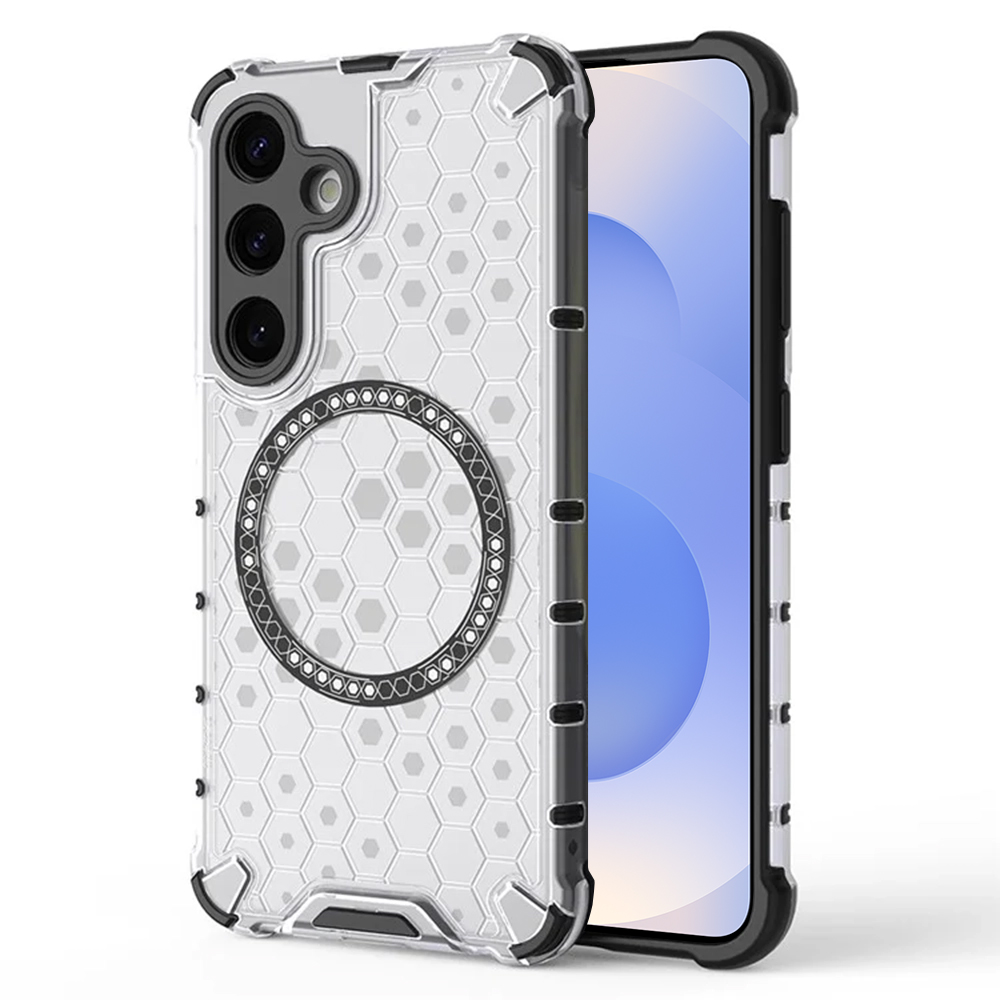 Прозрачен калъф за Samsung Galaxy S25 - Techsuit HoneyComb Shield MagSafe - Бял