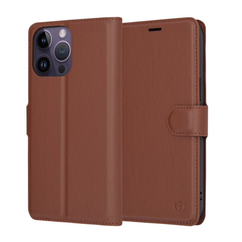 Калъф за iPhone 14 Pro Max - Techsuit Leather Folio - Кафяв