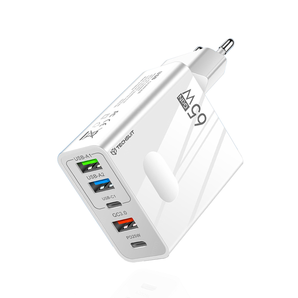 Priza Multiport Charger, GaN, USB, Type-C, 65W - Techsuit PentaXPower (CHC1) - Бял