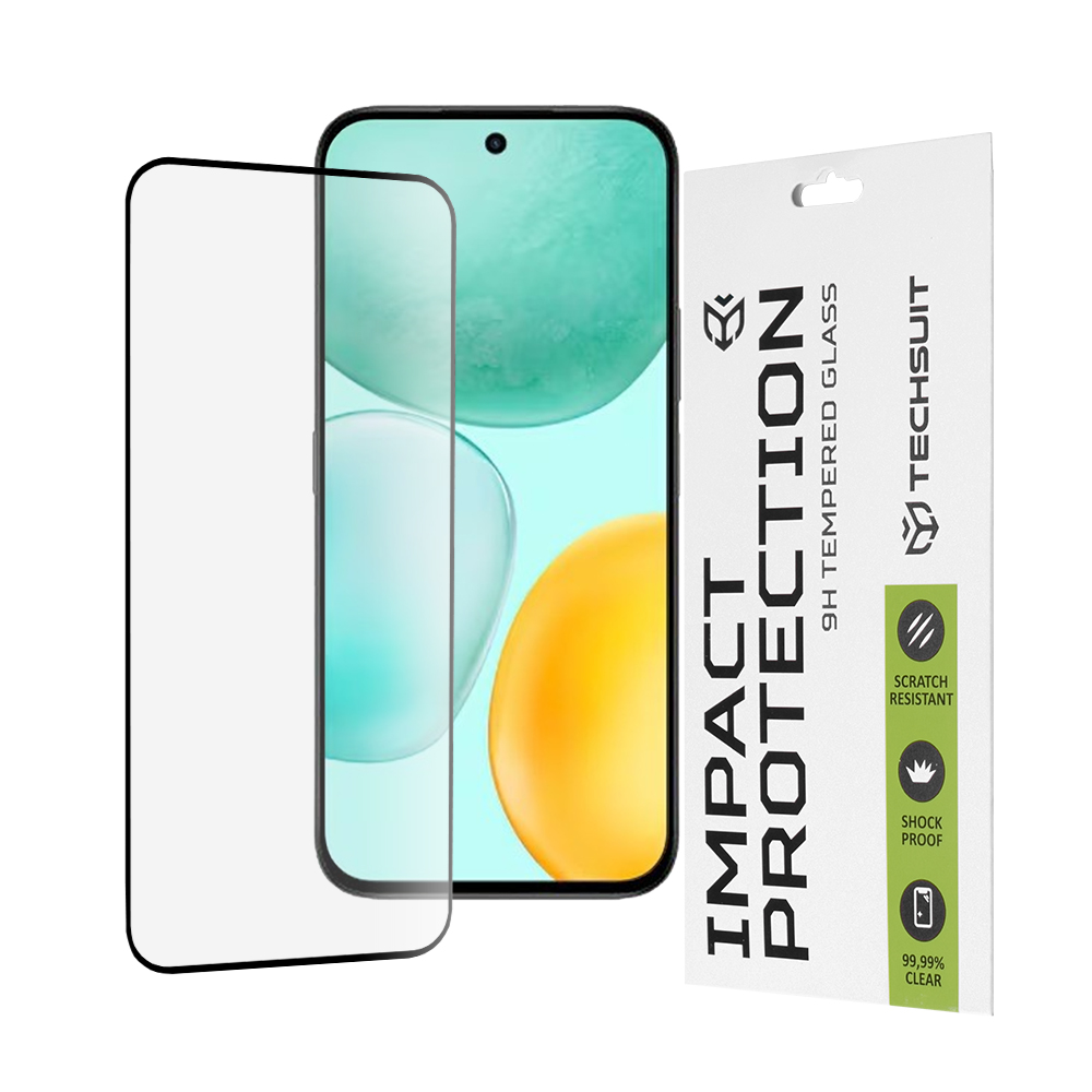 Капак за Honor X6c - Techsuit 111D Full Cover / Full Glue Glass - Черен