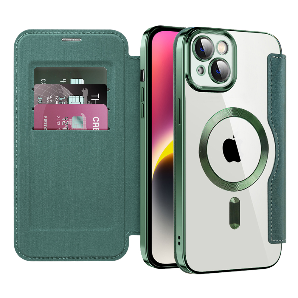 Калъф за iPhone 14 Plus - Techsuit SmartMag Book Case - Зелен