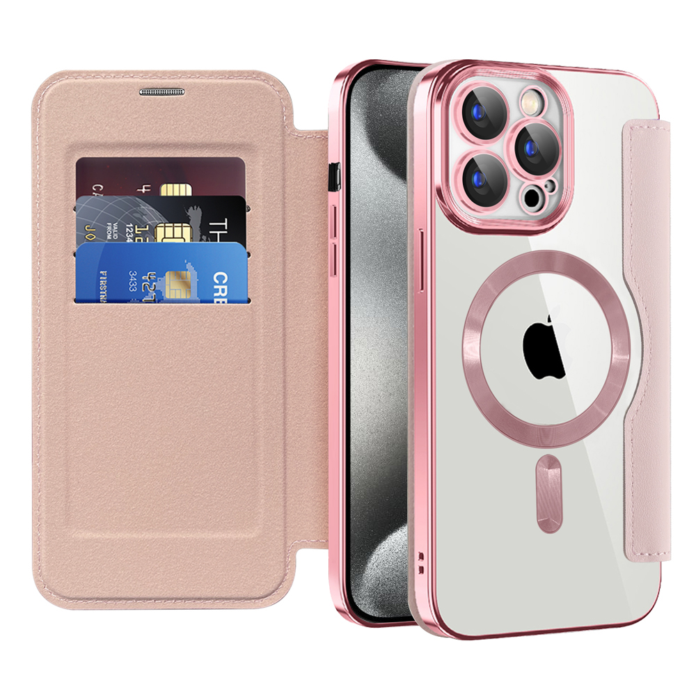 Калъф за iPhone 15 Pro - Techsuit SmartMag Book Case - Розов
