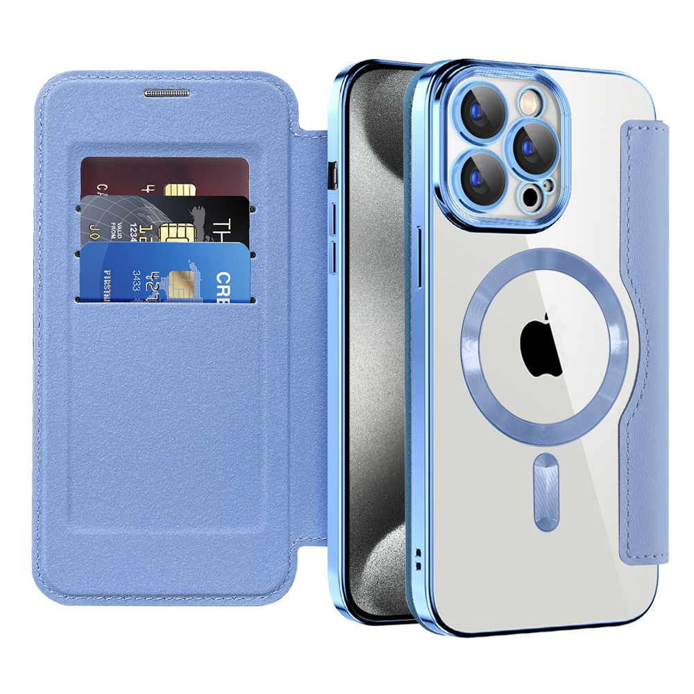 Калъф за iPhone 15 Pro - Techsuit SmartMag Book Case - Светлосин
