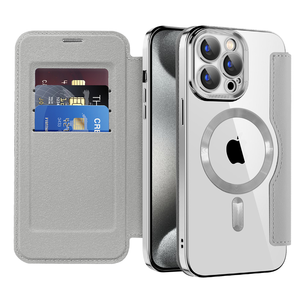 Калъф за iPhone 15 Pro - Techsuit SmartMag Book Case - Сив