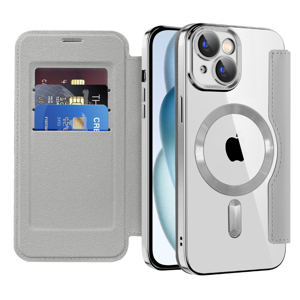 Калъф за iPhone 15 - Techsuit SmartMag Book Case - Сив