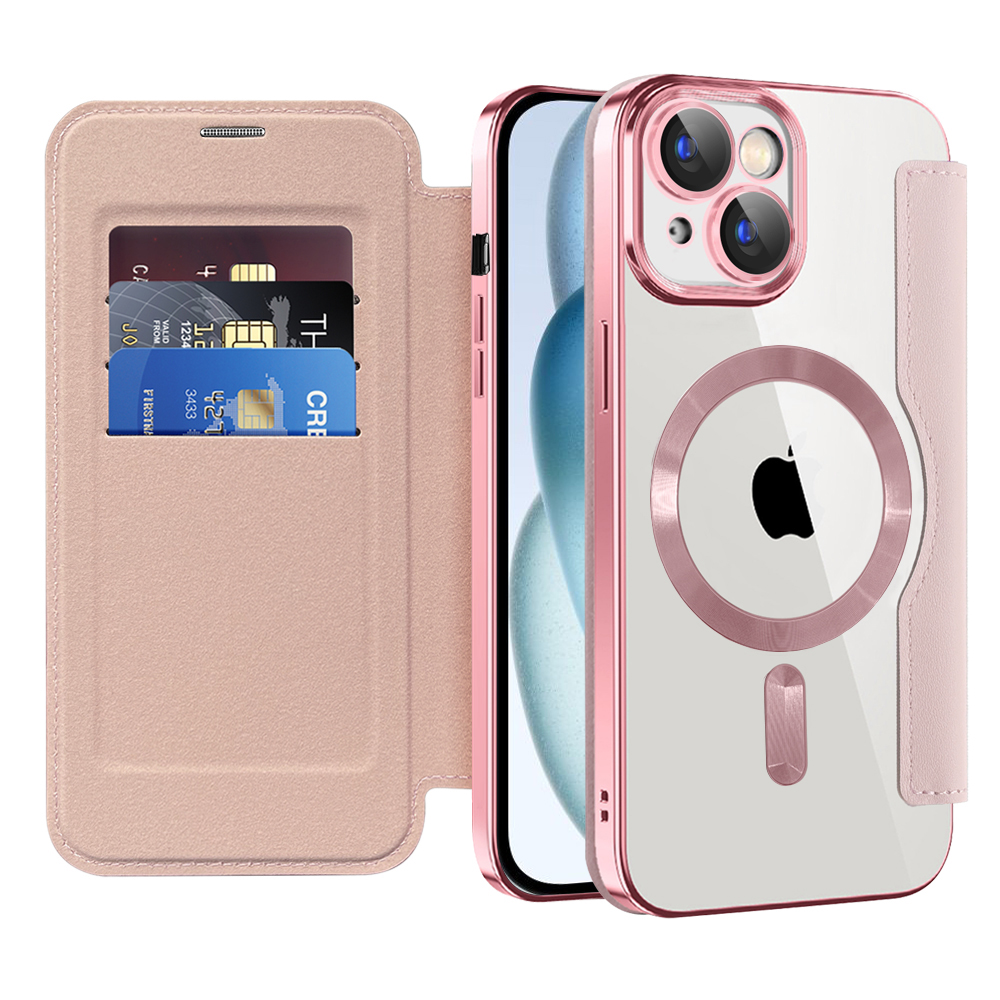 Калъф за iPhone 15 Plus - Techsuit SmartMag Book Case - Розов