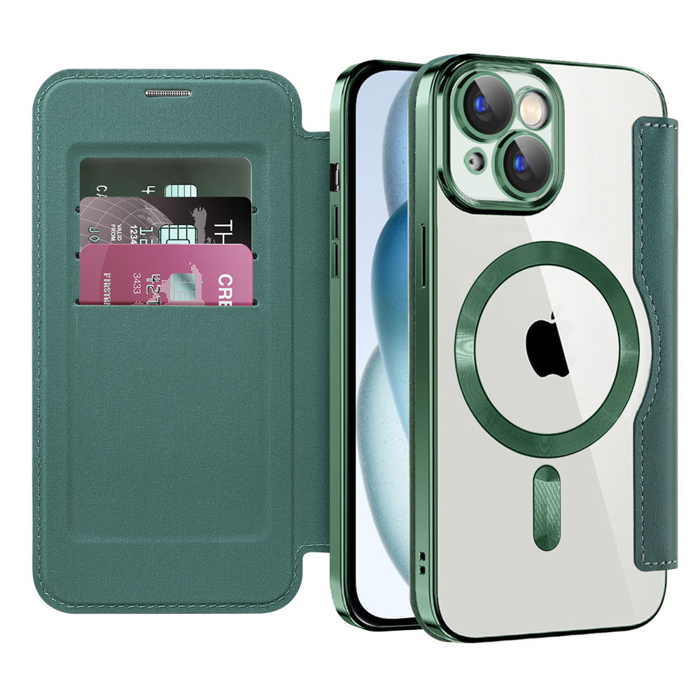 Калъф за iPhone 15 Plus - Techsuit SmartMag Book Case - Зелен