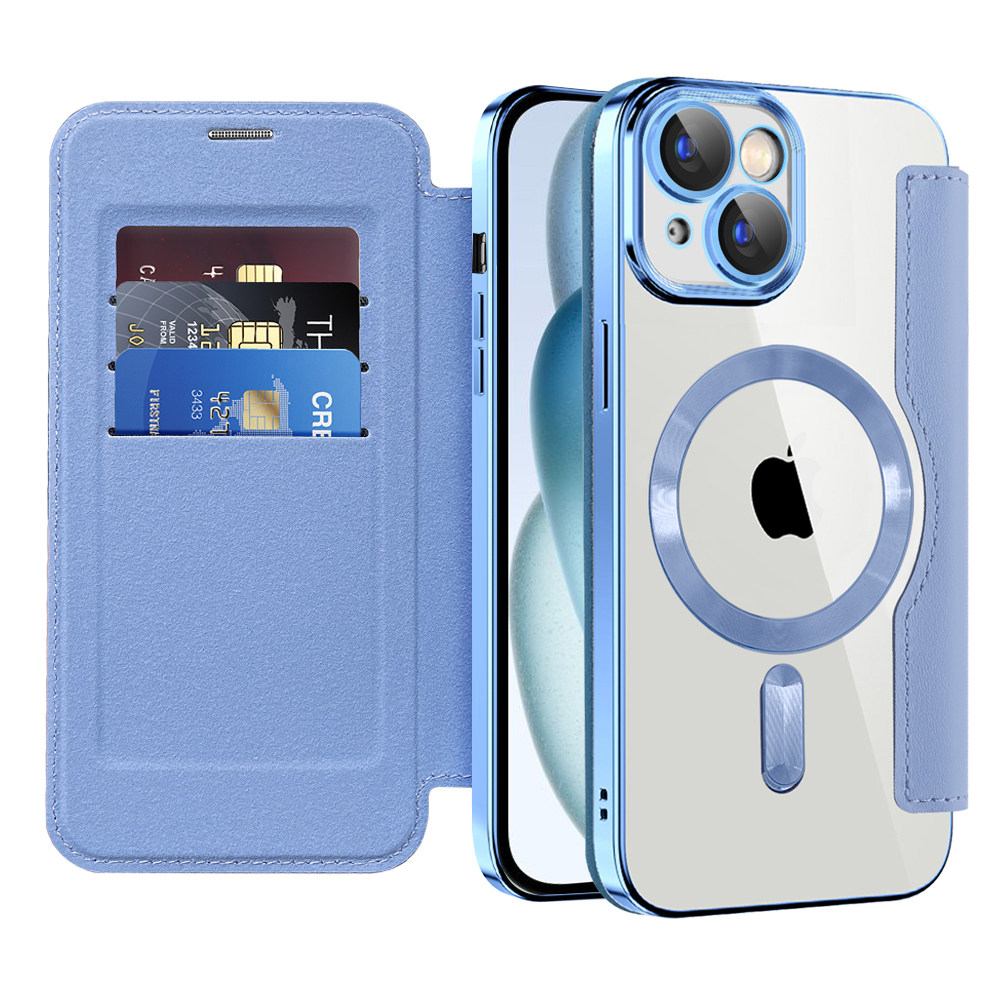 Калъф за iPhone 15 Plus - Techsuit SmartMag Book Case - Светлосин