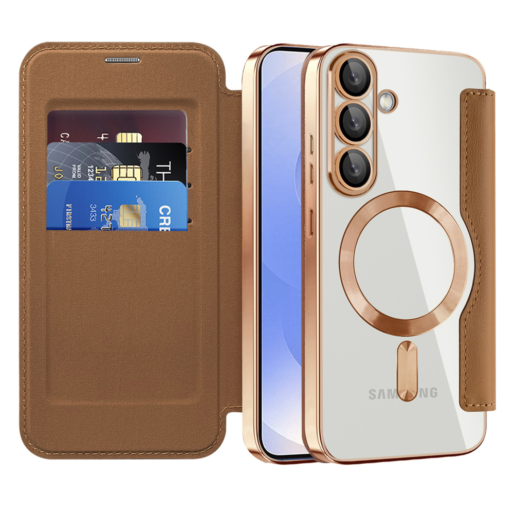 Калъф за Samsung Galaxy S25 - Techsuit SmartMag Book Case - Кафяв