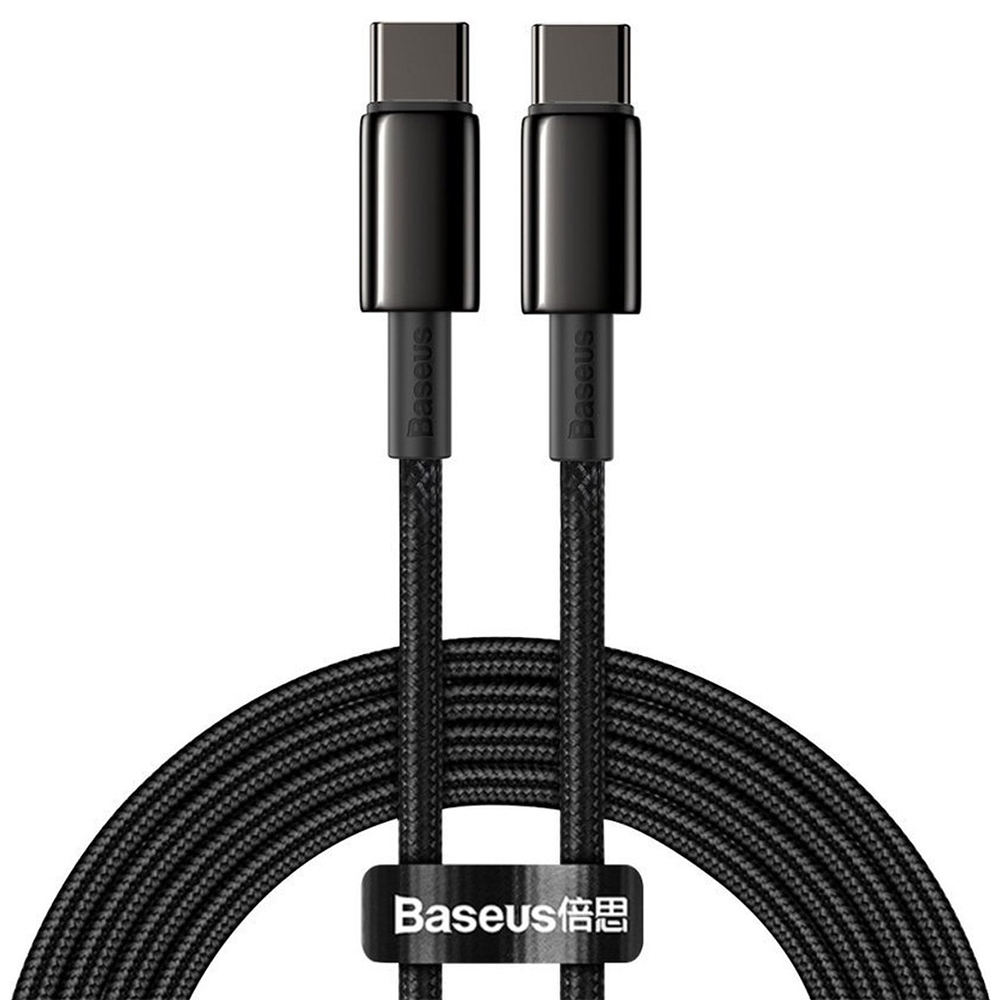 Кабел Type-C към Type-C, 100 W, бързо зареждане, 2 m - Baseus Tungsten Златист (CATWJ-A01) - Черен