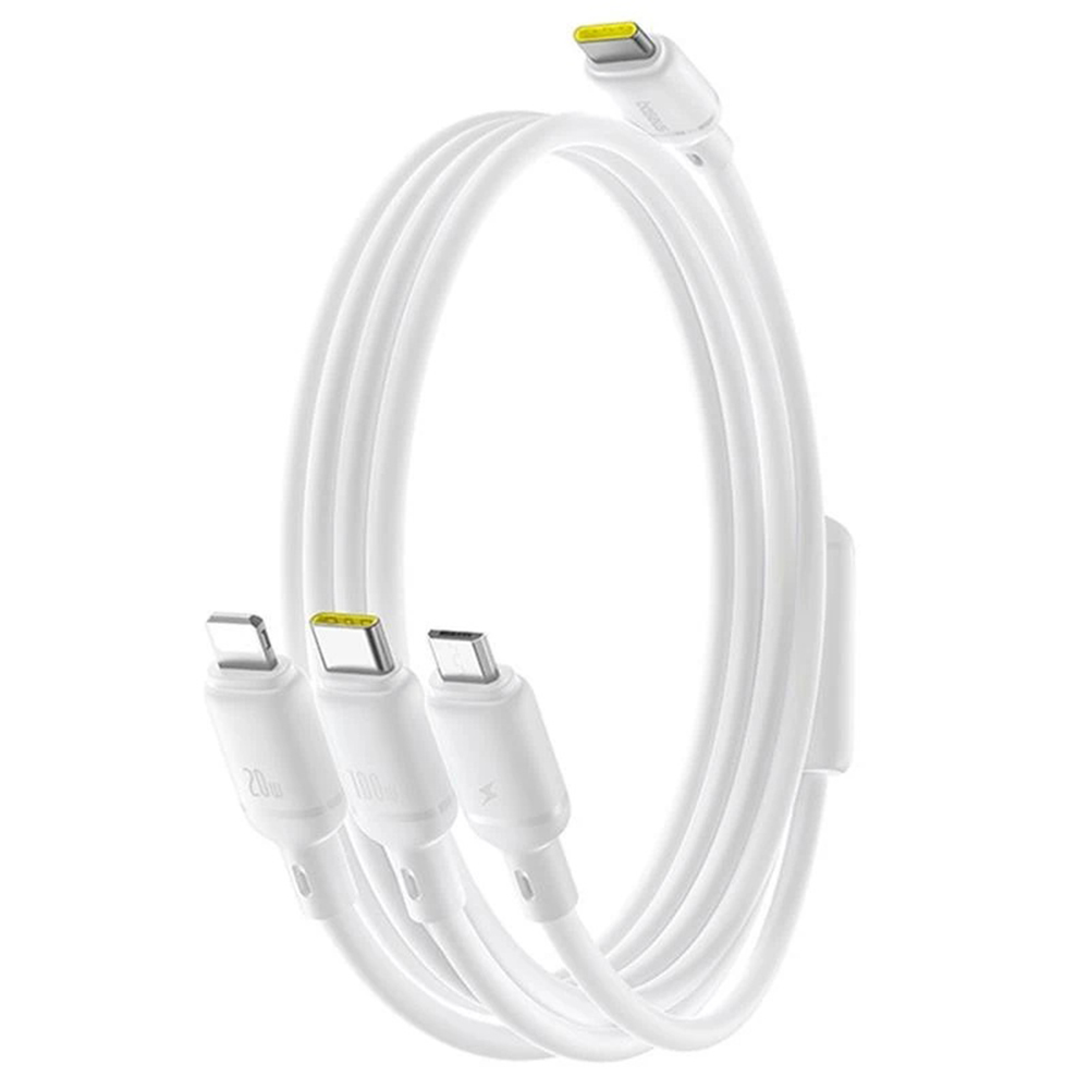 Кабел за данни Type-C към Micro-USB, Lightning, USB-C, 100W, 1.5m - Baseus Silky (P10377706213-00) - Moon Бял
