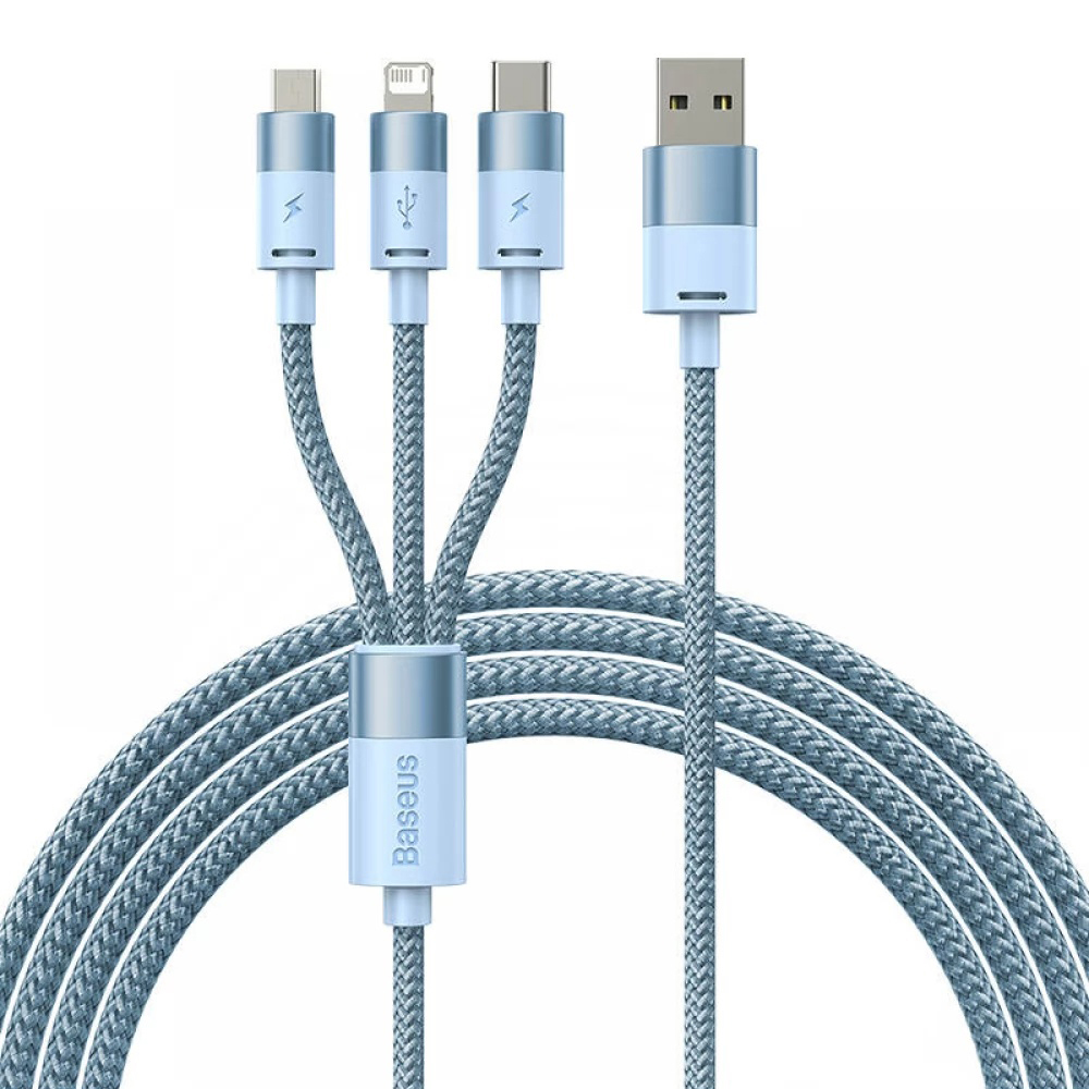 Кабел за данни USB към Lightning, Micro-USB, USB-C, 20W, 5V/3.5A, 1.2m - Baseus StarSpeed (CAXS000017) - Син
