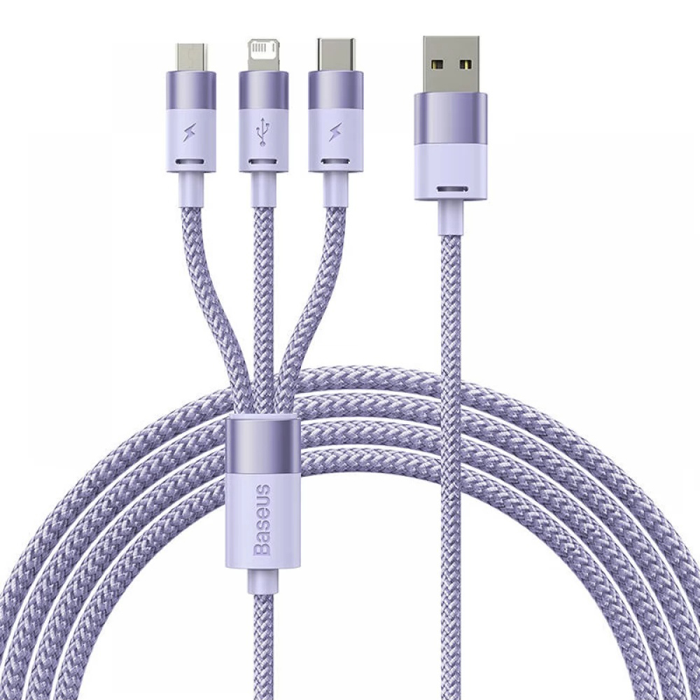 Кабел за данни USB към Lightning, Micro-USB, USB-C, 20W, 5V/3.5A, 1.2m - Baseus StarSpeed (CAXS000005) - Лилав