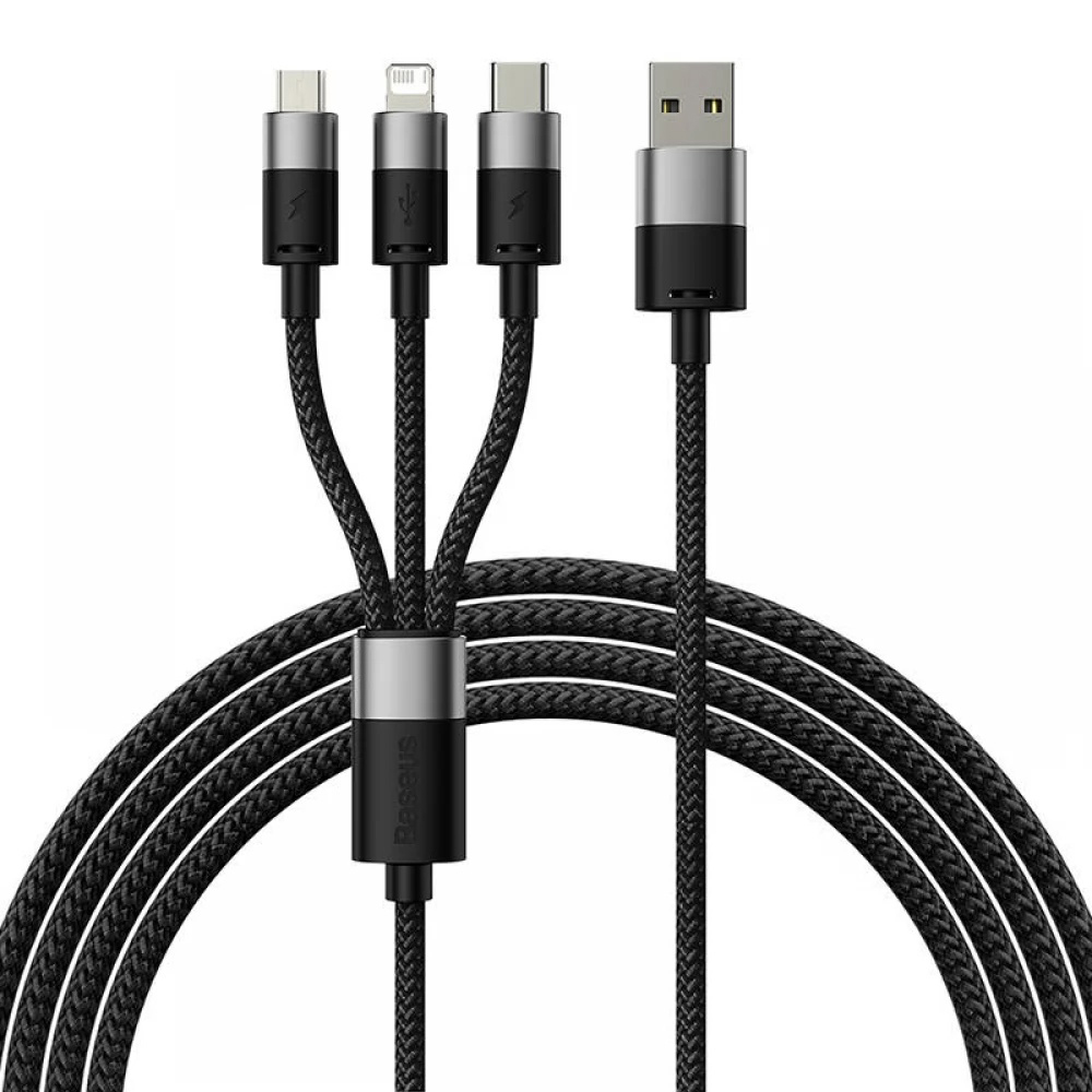 Кабел за данни USB към Lightning, Micro-USB, USB-C, 20W, 5V/3.5A, 1.2m - Baseus StarSpeed (CAXS000001) - Черен